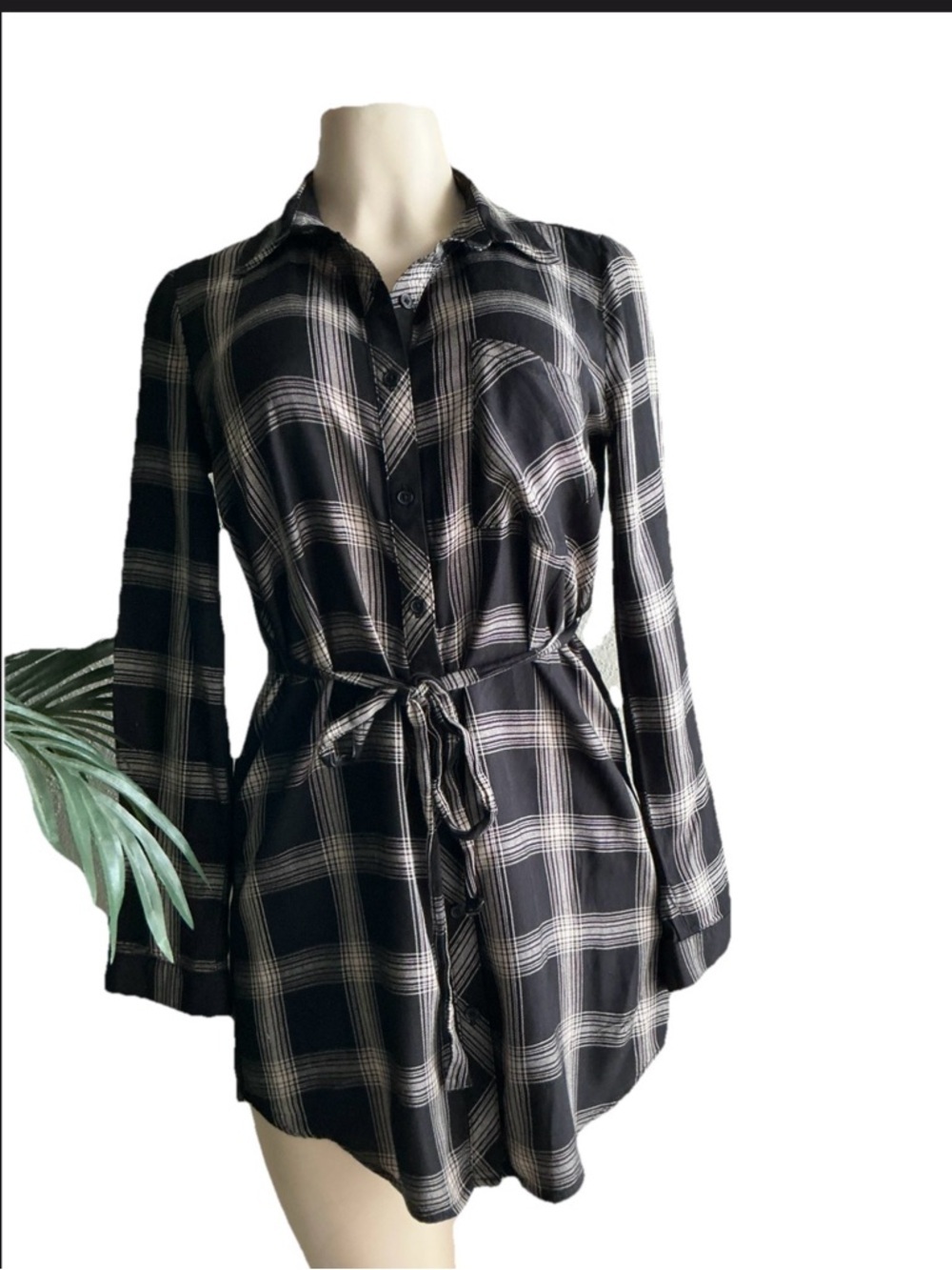 Forever 21 Black and White Plaid Shirt Dress